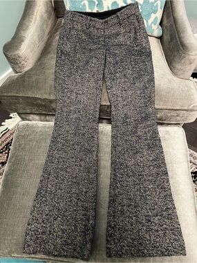 Theory Brinton Donegal Tweed Pants Navy Cream Wool Blend Flared Trousers Size 4